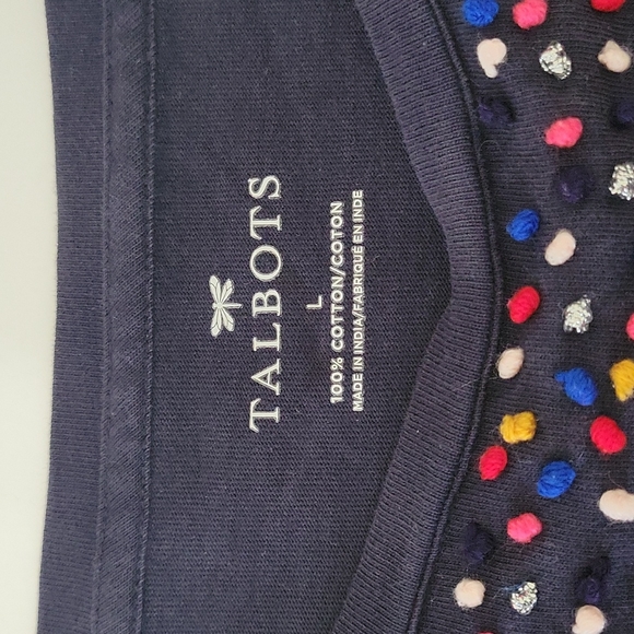 Talbots 3/4 sleeves multicolor embellish mini pom pom top women's size large - Picture 2 of 11